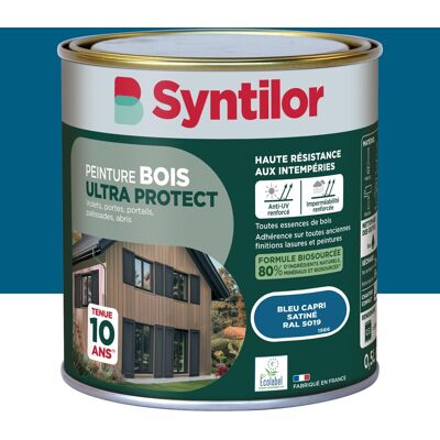Peinture exterieure bois Ultra protect SYNTILOR bleu capri satine 0.5l - Publicité Peinture exterieure bois Ultra protect SYNTILOR bleu capri satine 0.5l - Publicité