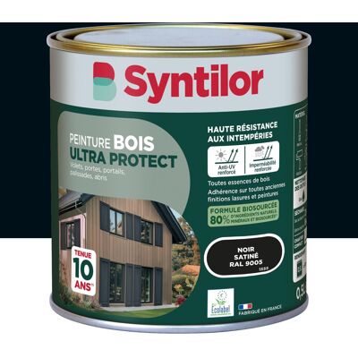 Peinture exterieure bois Ultra protect SYNTILOR noir satine 0.5l - Publicité Peinture exterieure bois Ultra protect SYNTILOR noir satine 0.5l - Publicité