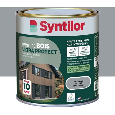 Peinture exterieure bois Ultra protect SYNTILOR gris alu satine 0.5l - Publicité Peinture exterieure bois Ultra protect SYNTILOR gris alu satine 0.5l - Publicité