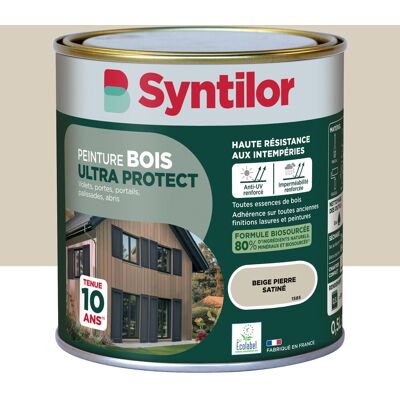 Peinture exterieure bois Ultra protect SYNTILOR beige pierre satine 0.5l - Publicité Peinture exterieure bois Ultra protect SYNTILOR beige pierre satine 0.5l - Publicité