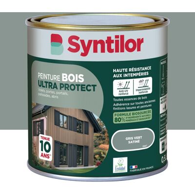 Peinture exterieure bois Ultra protect SYNTILOR gris vert satine 0.5l - Publicité Peinture exterieure bois Ultra protect SYNTILOR gris vert satine 0.5l - Publicité