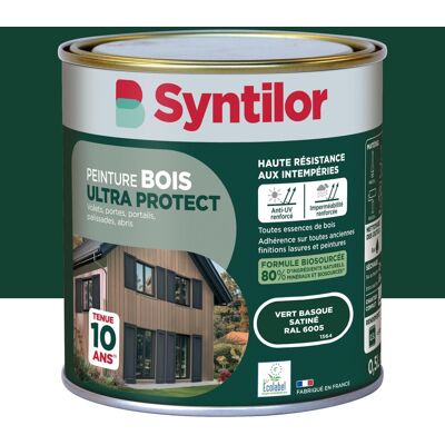 Peinture exterieure bois Ultra protect SYNTILOR vert basque satine 0.5l - Publicité Peinture exterieure bois Ultra protect SYNTILOR vert basque satine 0.5l - Publicité