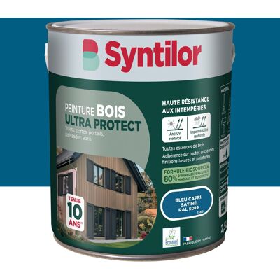 Peinture exterieure bois Ultra protect SYNTILOR bleu capri satine 2.5l - Publicité Peinture exterieure bois Ultra protect SYNTILOR bleu capri satine 2.5l - Publicité
