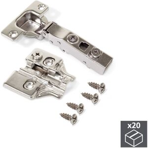 EMUCA Lot de 20 charnières droites X91 avec fermeture amortieet embases avec réglage excentrique à visser - Publicité EMUCA Lot de 20 charnières droites X91 avec fermeture amortieet embases avec réglage excentrique à visser - Publicité