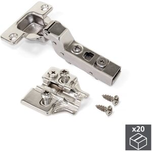 EMUCA Lot de 20 charnières coudées pour montage rentrant X91 avec fermeture amortie et embases Eurovis avec réglage excentrique - Publicité EMUCA Lot de 20 charnières coudées pour montage rentrant X91 avec fermeture amortie et embases Eurovis avec réglage excentrique - Publicité