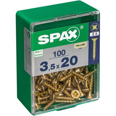 Lot de 100 vis acier tête fraisée pozidriv SPAX, Diam.3.5 mm x L.20 mm - Publicité Lot de 100 vis acier tête fraisée pozidriv SPAX, Diam.3.5 mm x L.20 mm - Publicité