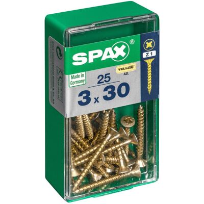 Lot de 25 vis acier tête fraisée pozidriv SPAX, Diam.3 mm x L.30 mm - Publicité Lot de 25 vis acier tête fraisée pozidriv SPAX, Diam.3 mm x L.30 mm - Publicité