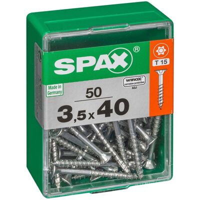 SPAX - Ensemble de 50 vis en acier à tête plate - 3,5 mm x 40 mm - Publicité SPAX - Ensemble de 50 vis en acier à tête plate - 3,5 mm x 40 mm - Publicité