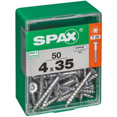 SPAX - Lot de 50 vis en acier à tête plate autopercante, Diamètre 4 mm x 35 mm de long - Publicité SPAX - Lot de 50 vis en acier à tête plate autopercante, Diamètre 4 mm x 35 mm de long - Publicité
