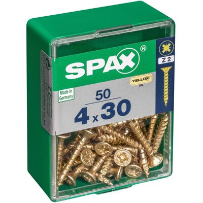 Lot de 50 vis acier tête fraisée pozidriv SPAX, Diam.4 mm x L.30 mm - Publicité Lot de 50 vis acier tête fraisée pozidriv SPAX, Diam.4 mm x L.30 mm - Publicité
