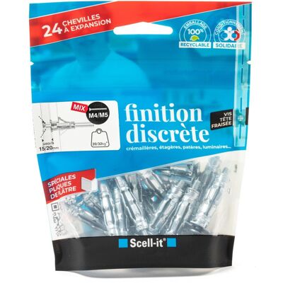 Lot de 24 chevilles et vis à expansion SCELL-IT, Diam.4 et 5 x L.37 mm - Publicité Lot de 24 chevilles et vis à expansion SCELL-IT, Diam.4 et 5 x L.37 mm - Publicité