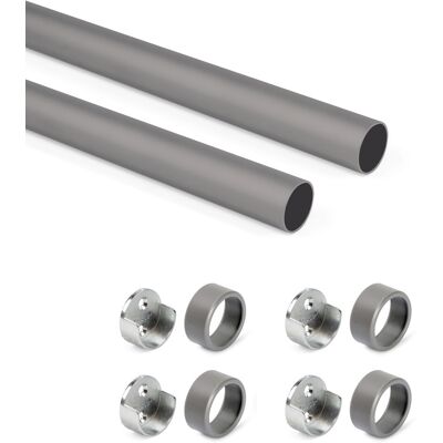 EMUCA Lot de 2 rails ronds pour armoires D.28mm longueur 0.75m avec supports - Aluminium et Zamak - Titane - Publicité EMUCA Lot de 2 rails ronds pour armoires D.28mm longueur 0.75m avec supports - Aluminium et Zamak - Titane - Publicité