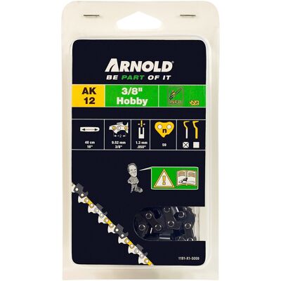 Arnold Chaîne de tronçonneuse 3/8", 1,3 mm - 59 maillons entraîneurs - gouges demi-rondes - Publicité Arnold Chaîne de tronçonneuse 3/8", 1,3 mm - 59 maillons entraîneurs - gouges demi-rondes - Publicité