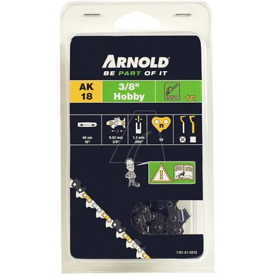 Arnold Chaîne de tronçonneuse 3/8", 1,3 mm - 58 maillons entraîneurs - gouges demi-rondes - Publicité Arnold Chaîne de tronçonneuse 3/8", 1,3 mm - 58 maillons entraîneurs - gouges demi-rondes - Publicité