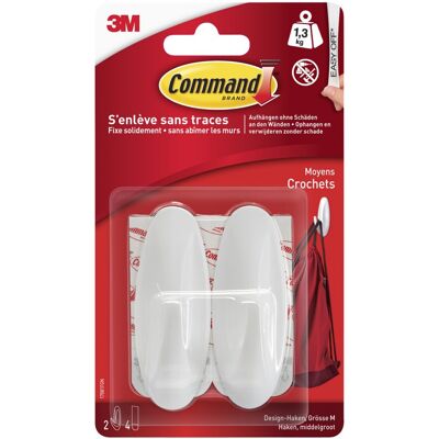 Lot de 2 crochets adhésif Plastique design, COMMAND, blanc 1.3 kg - Publicité Lot de 2 crochets adhésif Plastique design, COMMAND, blanc 1.3 kg - Publicité