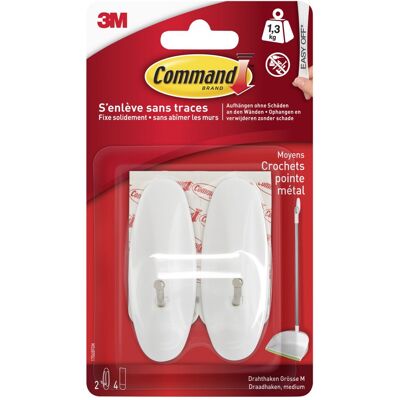 Lot de 2 crochets adhésif Bout métal, COMMAND, blanc 1.3 kg - Publicité Lot de 2 crochets adhésif Bout métal, COMMAND, blanc 1.3 kg - Publicité