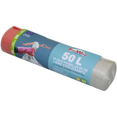 Sans marque 10 sacs poubelle de tri transparents lien coulissant 50 litres - Publicité Sans marque 10 sacs poubelle de tri transparents lien coulissant 50 litres - Publicité