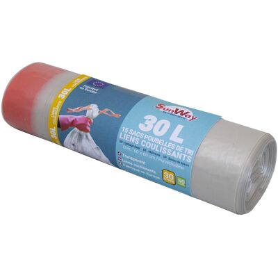 Sans marque 15 sacs poubelle de tri transparents lien coulissant 30 litres - Publicité Sans marque 15 sacs poubelle de tri transparents lien coulissant 30 litres - Publicité
