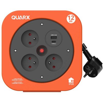 Quarx S-Box Enrouleur 12m, 3 Prises 16A + USB Type A et C - Publicité Quarx S-Box Enrouleur 12m, 3 Prises 16A + USB Type A et C - Publicité
