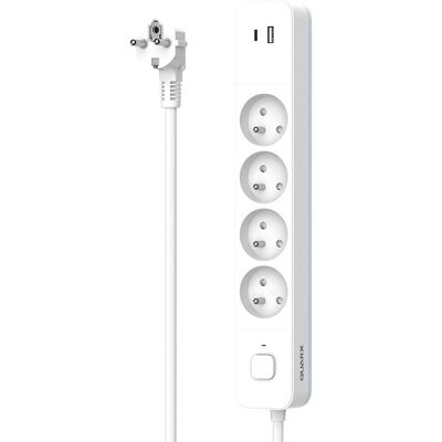 Multiprise Quarx NF 2P+T 16A avec Interrupteur 4 Prises + USB C - 1,5m - Blanc - Publicité Multiprise Quarx NF 2P+T 16A avec Interrupteur 4 Prises + USB C - 1,5m - Blanc - Publicité