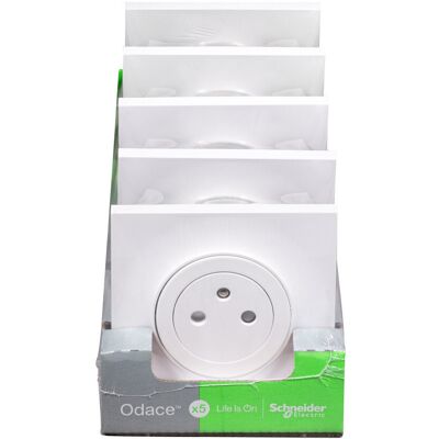 Lot de 5 prises affleurantes complètes Odace, SCHNEIDER ELECTRIC, blanc - Publicité Lot de 5 prises affleurantes complètes Odace, SCHNEIDER ELECTRIC, blanc - Publicité