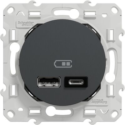 Prise chargeur double usb A+C 12W à assembler Odace, SCHNEIDER ELECTRIC, anthracite - Publicité Prise chargeur double usb A+C 12W à assembler Odace, SCHNEIDER ELECTRIC, anthracite - Publicité