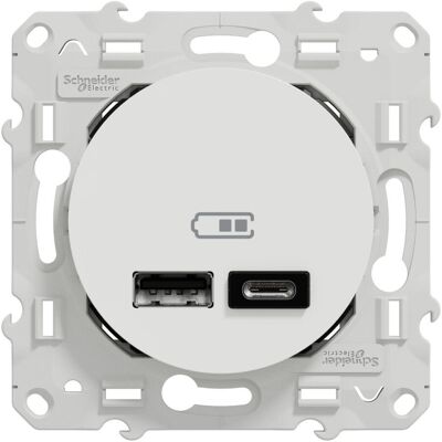 Prise chargeur double usb A+C 12W à assembler Odace, SCHNEIDER ELECTRIC, blanc - Publicité Prise chargeur double usb A+C 12W à assembler Odace, SCHNEIDER ELECTRIC, blanc - Publicité