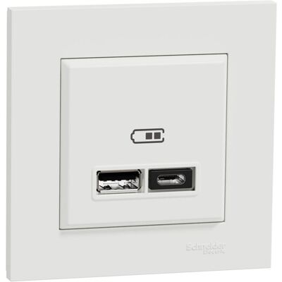 Prise chargeur double usb A+C complet Miluz, SCHNEIDER ELECTRIC, blanc - Publicité Prise chargeur double usb A+C complet Miluz, SCHNEIDER ELECTRIC, blanc - Publicité