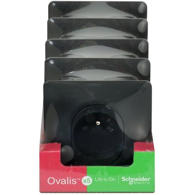 Lot de 5 prises avec terre complet Ovalis, SCHNEIDER ELECTRIC, gris anthracite - Publicité Lot de 5 prises avec terre complet Ovalis, SCHNEIDER ELECTRIC, gris anthracite - Publicité