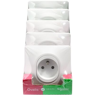 Lot de 5 prises avec terre complet Ovalis, SCHNEIDER ELECTRIC, blanc - Publicité Lot de 5 prises avec terre complet Ovalis, SCHNEIDER ELECTRIC, blanc - Publicité