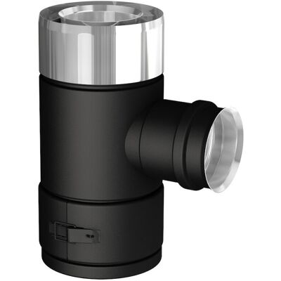 Joncoux Té 90° - Apollo Pellets 2.0 - noir Ø80/130 mm - piquage fumées Ø80 mm avec tampon - Publicité Joncoux Té 90° - Apollo Pellets 2.0 - noir Ø80/130 mm - piquage fumées Ø80 mm avec tampon - Publicité