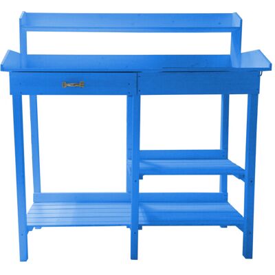 HABRITA Table de Rempotage en Bois Lasuré Bleu - Avec Étagères, Bac et Tiroir - Publicité HABRITA Table de Rempotage en Bois Lasuré Bleu - Avec Étagères, Bac et Tiroir - Publicité