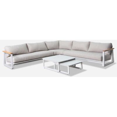 PROLOISIRS Set angle Leather II en aluminium accoudoirs en teck avec coussins - crème - Publicité PROLOISIRS Set angle Leather II en aluminium accoudoirs en teck avec coussins - crème - Publicité