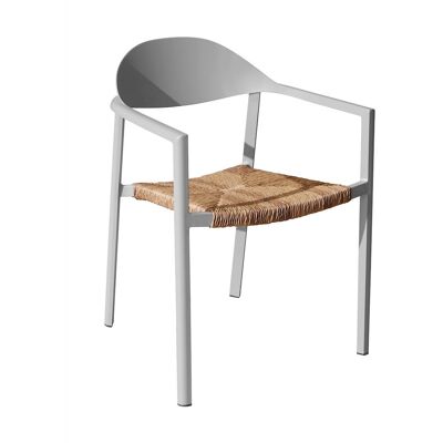 PROLOISIRS Fauteuil empilable - BAGE - Aluminium époxy blanc - Assise wicker beige - Publicité PROLOISIRS Fauteuil empilable - BAGE - Aluminium époxy blanc - Assise wicker beige - Publicité