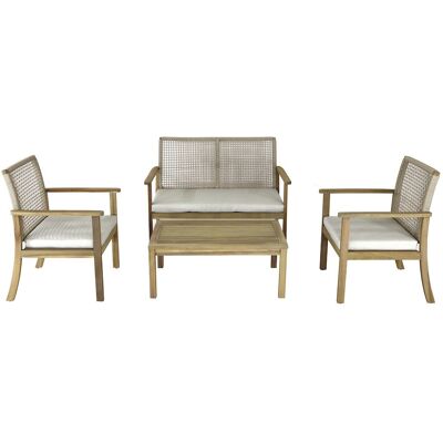 PROLOISIRS Salon bas - SEVILLE - Acacia FSC 100% - 4 pièces - 2 fauteuils + canapé + table basse - Publicité PROLOISIRS Salon bas - SEVILLE - Acacia FSC 100% - 4 pièces - 2 fauteuils + canapé + table basse - Publicité