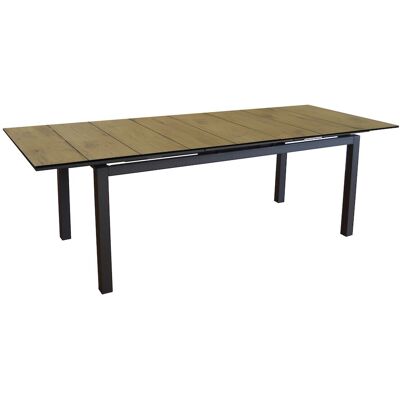 PROLOISIRS Table extensible - HIVAOA - Aluminium époxy graphite - Plateau à lames HPL - 180/240 x 90 cm - Publicité PROLOISIRS Table extensible - HIVAOA - Aluminium époxy graphite - Plateau à lames HPL - 180/240 x 90 cm - Publicité