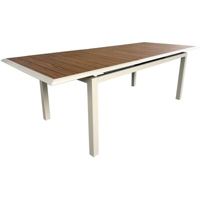 PROLOISIRS Table extensible - LOUISIANE II - Aluminium époxy crème - Plateau aluminium Heat look chêne - 187/247 x 101 cm - Publicité PROLOISIRS Table extensible - LOUISIANE II - Aluminium époxy crème - Plateau aluminium Heat look chêne - 187/247 x 101 cm - Publicité