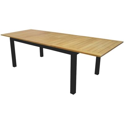 PROLOISIRS Table extensible - MADAGASCAR - Aluminium graphite - Teck FSC 100% - Allonge papillon - 180/260 x 100 cm - Publicité PROLOISIRS Table extensible - MADAGASCAR - Aluminium graphite - Teck FSC 100% - Allonge papillon - 180/260 x 100 cm - Publicité