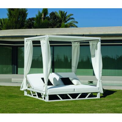 HEVEA Balinaise bain de soleil double - BALINESA-210-C-CORTINAS-LUX - Aluminium blanc - Rideaux et toit textilène - 2 places - Publicité HEVEA Balinaise bain de soleil double - BALINESA-210-C-CORTINAS-LUX - Aluminium blanc - Rideaux et toit textilène - 2 places - Publicité
