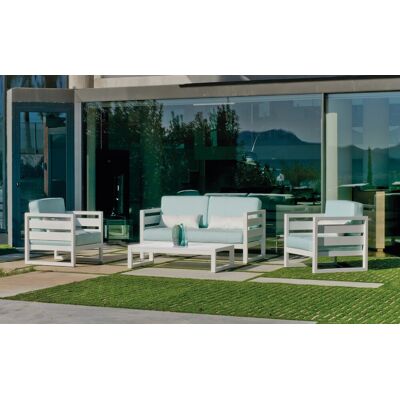 HEVEA Salon de jardin - COSMOS-7 LUX - Aluminium blanc - Coussins tissu Artic bleu clair - 4 à 5 places - Publicité HEVEA Salon de jardin - COSMOS-7 LUX - Aluminium blanc - Coussins tissu Artic bleu clair - 4 à 5 places - Publicité