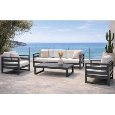 HEVEA Salon de jardin - COSMOS-8 LUX - Aluminium anthracite - Coussins tissu Liso blanc - 4 à 6 places - Publicité HEVEA Salon de jardin - COSMOS-8 LUX - Aluminium anthracite - Coussins tissu Liso blanc - 4 à 6 places - Publicité