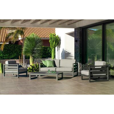 HEVEA Salon de jardin - COSMOS-7 LUX - Aluminium anthracite - Coussins tissu Cloud gris clair - 4 à 5 places - Publicité HEVEA Salon de jardin - COSMOS-7 LUX - Aluminium anthracite - Coussins tissu Cloud gris clair - 4 à 5 places - Publicité