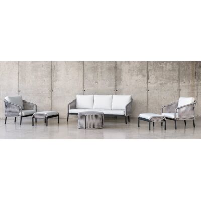 HEVEA Salon de jardin avec corde - YINA-8 LUX - Aluminium anthracite - Corde grise - Coussins tissu Liso blanc - 4 à 5 places - Publicité HEVEA Salon de jardin avec corde - YINA-8 LUX - Aluminium anthracite - Corde grise - Coussins tissu Liso blanc - 4 à 5 places - Publicité