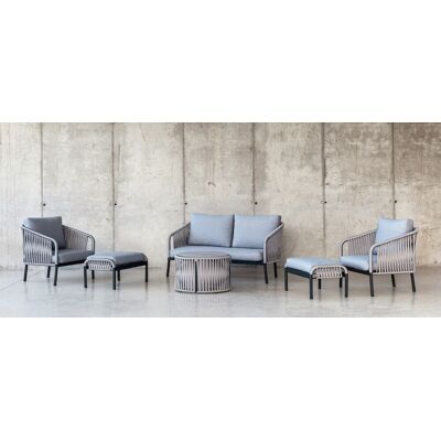HEVEA Salon de jardin avec corde - YINA-9 LUX - Aluminium anthracite - Corde grise - Coussins tissu Cloud gris clair - 4 à 6 places - Publicité HEVEA Salon de jardin avec corde - YINA-9 LUX - Aluminium anthracite - Corde grise - Coussins tissu Cloud gris clair - 4 à 6 places - Publicité