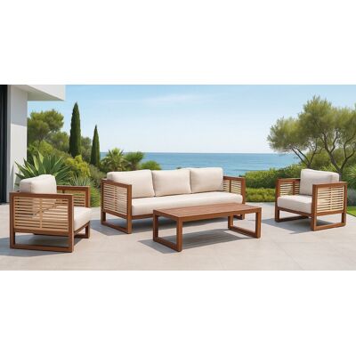 HEVEA Salon de jardin - MARIET-8 SET SOFA 3 LUX - Aluminium marron/melocoton - Coussins tissu Liso blanc - 4 à 6 places - Publicité HEVEA Salon de jardin - MARIET-8 SET SOFA 3 LUX - Aluminium marron/melocoton - Coussins tissu Liso blanc - 4 à 6 places - Publicité