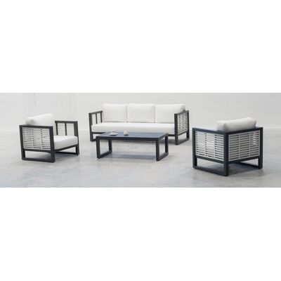 HEVEA Salon de jardin - MARIET-8 SET SOFA 3 LUX - Aluminium anthracite/blanc - Coussins tissu Liso blanc - 4 à 6 places - Publicité HEVEA Salon de jardin - MARIET-8 SET SOFA 3 LUX - Aluminium anthracite/blanc - Coussins tissu Liso blanc - 4 à 6 places - Publicité