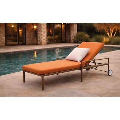 HEVEA Bain de soleil multiposition - ANDROS-12 COUSSIN LUX - Aluminium finition madera tropical - Coussin tissu terracota - 1 place - Publicité HEVEA Bain de soleil multiposition - ANDROS-12 COUSSIN LUX - Aluminium finition madera tropical - Coussin tissu terracota - 1 place - Publicité