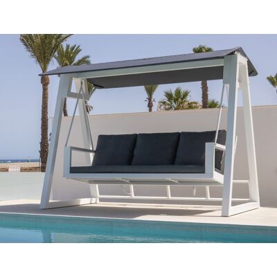 HEVEA Balancelle de jardin TEO XL LUX - Aluminium finition blanc - Coussin tissu AZALEA - 3 places - Publicité HEVEA Balancelle de jardin TEO XL LUX - Aluminium finition blanc - Coussin tissu AZALEA - 3 places - Publicité