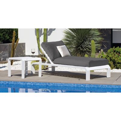 HEVEA Bain de soleil avec table d’appoint - ZAFIRO-12 - Structure aluminium anthracite - Coussin LUX blanc - Publicité HEVEA Bain de soleil avec table d’appoint - ZAFIRO-12 - Structure aluminium anthracite - Coussin LUX blanc - Publicité