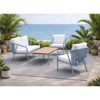 HEVEA Salon de jardin sofa aluminium et corde - MELBOURNE-7 LUX - Finition azul avec corde azul et plateau HPL Maderma - Coussins Liso - Publicité HEVEA Salon de jardin sofa aluminium et corde - MELBOURNE-7 LUX - Finition azul avec corde azul et plateau HPL Maderma - Coussins Liso - Publicité